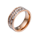 2 PCS Girls Simple Titanium Steel Diamond Ring, Size: US Size 7(Double Row Rose Gold)