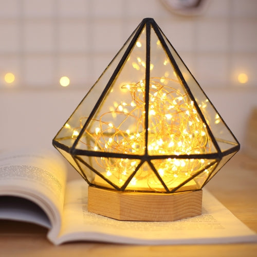 Fireworks Polygonal Wooden Night Light Christmas Birthday Gift Table Lamp, Spec: Remote+Wired Control(Octagonal Diamond)