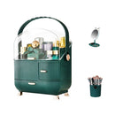Cosmetic Storage Box Household Desktop Dustproof Large-Capacity Lipstick Skin Care Product Rack, Colour: Green + Pen Brush + Mirror