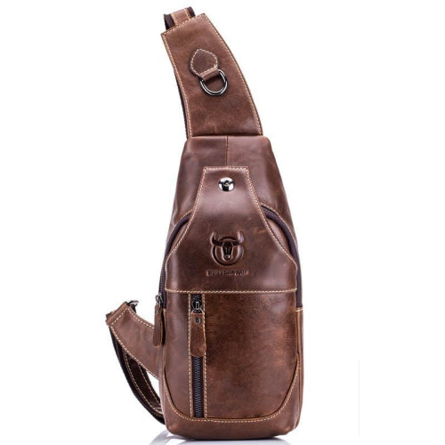 BULL CAPTAIN 019 Retro Men Leather Crossbody Shoulder Bag First-Layer Cowhide Chest Bag, Colour: Chestnut Brown