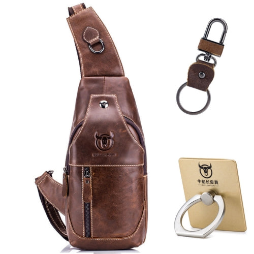 BULL CAPTAIN 019 Retro Men Leather Crossbody Shoulder Bag First-Layer Cowhide Chest Bag, Colour: Chestnut Brown + Buckle + Bracket
