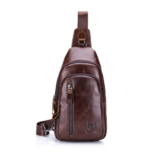 BUFF CAPTAIN 100 Men Leather Crossbody Shoulder Bag First-Layer Cowhide Multi-Function Sports Casual Chest Bag(Brown)