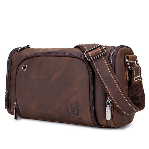 BUFF CAPTAIN HKDJB--001 First-Layer Cowhide Shoulder Messenger Bag Sports Men Leather Bag, Colour: Dark Brown