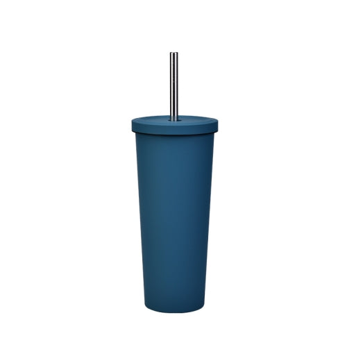 700ml Large Capacity Double Stainless Steel Straw Cup Vacuum Outdoor 304 Insulation Cup Car Water Cup(Lake Blue)