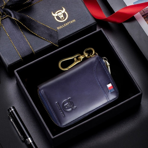 BUFF CAPTAIN 474 Multifunctional Leather Coin Purse Man Hanging Waist Door Anti-Brush Key Bag, Colour: Blue Gift Box