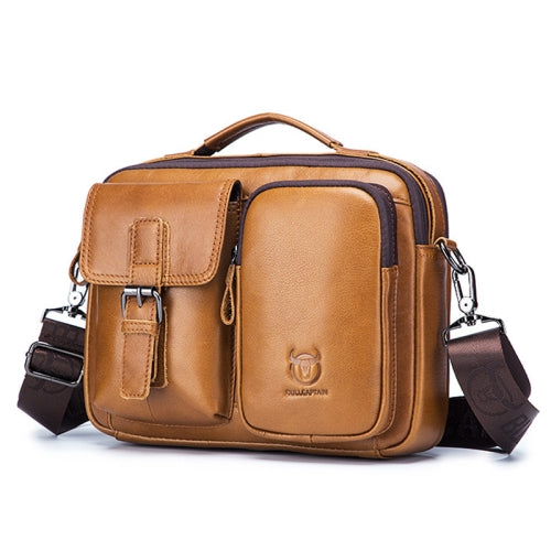BULL CAPTAIN 036 Men Leather Shoulder Bag Retro First-Layer Cowhide Messenger Bag(Yellow Brown)
