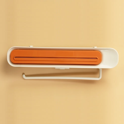 2 PCS TM21006 3-In-1 Fresh Film Cutter Kitchen Garbage Bag Storage Racks Plastic Wrap Storage Tissue Storage(Orange)