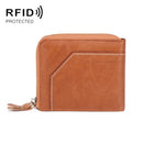 2085 Men Cowhide Business RFID Wallet Multi-Card Slot Short Zipper Coin Purse(Yellow Brown)