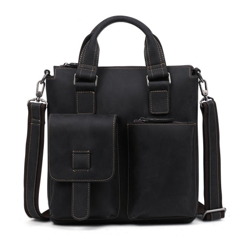 B259 Retro Business Men Bag Vertical Portable Briefcase Messenger Bag, Size: 34x33x6cm(Black)