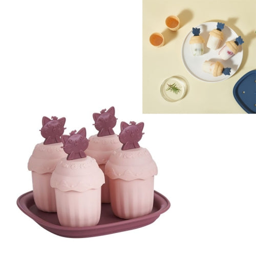 Summer Home Cartoon Cute Homemade DIY Creative Popsicle Ice Cream Mold Set, Style:Four Groups of Happy Cats(Pink)