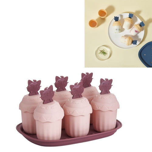 Summer Home Cartoon Cute Homemade DIY Creative Popsicle Ice Cream Mold Set, Style:Sixr Groups of Happy Cats(Pink)