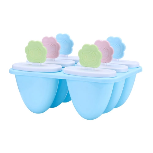 Cartoon Smiley DIY Popsicle Ice Cream Mold Home 6 Grid Homemade Ice Box(Blue)