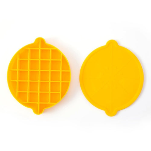 Lemon Shape Ice Grid Food Grade Silicone Ice Cube Mould Food Supplement Ice Box with Lid(Yellow)