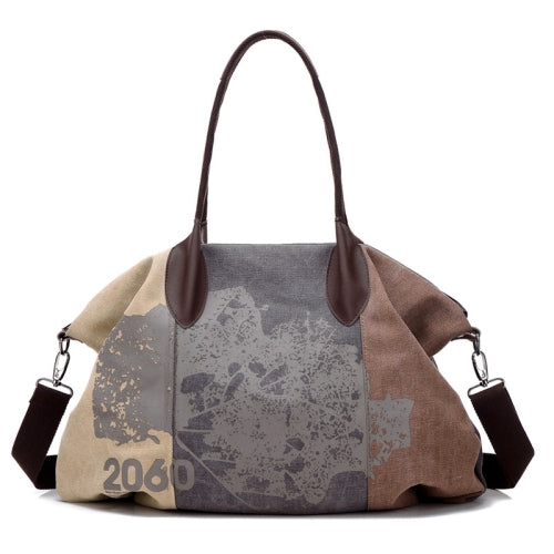 K1219 Large-Capacity Graffiti Canvas Bag Printing Single-Shoulder Messenger Bag(Light Brown)