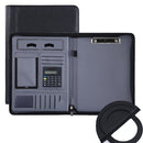 KC601 A4 Multifunctional Portable Folder Business Zipper Bag Leather Folder, Style: No Chargeable With Calculator No Memo Pad (Black)