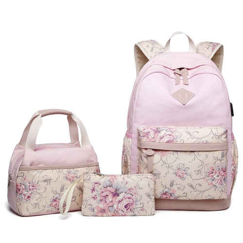 3 PCS/Set 777 Printed Student Backpack Large-Capacity Computer Backpack(Pink)