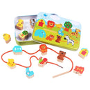 Wooden Toys Baby DIY Toy Cartoon Fruit Animal Stringing Threading Wooden Beads Toy(Animal)