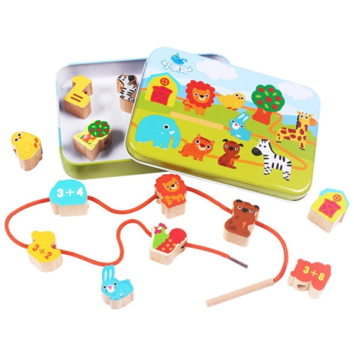 Wooden Toys Baby DIY Toy Cartoon Fruit Animal Stringing Threading Wooden Beads Toy(Animal)