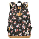 6608 Canvas Floral Backpack Student School Bag Computer Travel Backpack(Black Flower)