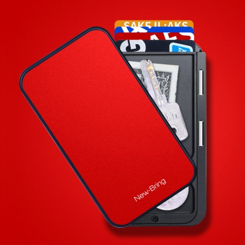 New-Bring Metal Card Holder RFID Anti-Theft Magnetic Automatic Shift Business Card Sase Waterproof Wallet, Colour: Red