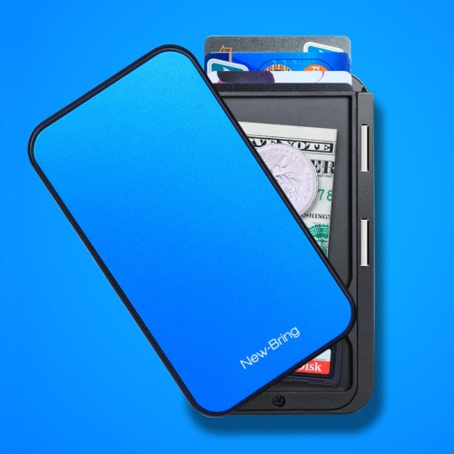 New-Bring Metal Card Holder RFID Anti-Theft Magnetic Automatic Shift Business Card Sase Waterproof Wallet, Colour: Blue