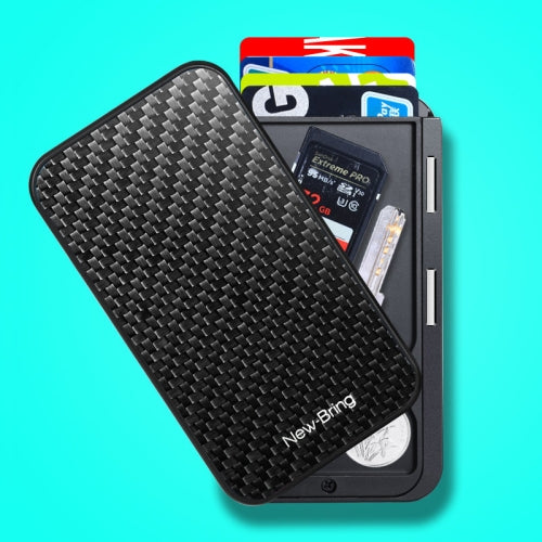 New-Bring Metal Card Holder RFID Anti-Theft Magnetic Automatic Shift Business Card Sase Waterproof Wallet, Colour: Carbon Fiber