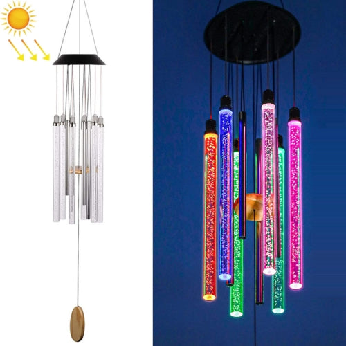 Outdoor Solar Colorful Gradient Rotating Wind Chime Garden Decorative Light(Acrylic Stick + Wooden Sign)
