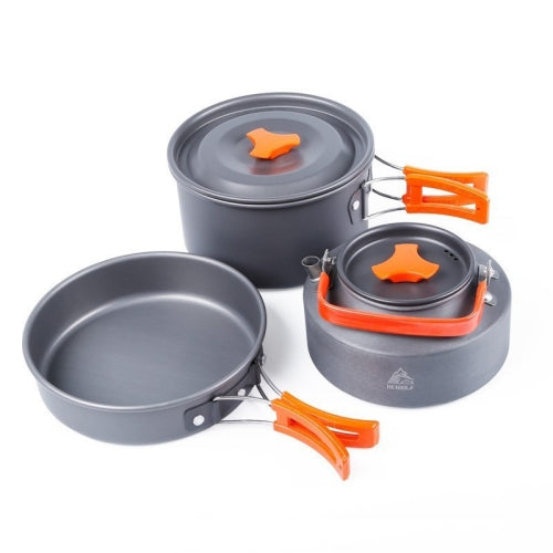 Hewolf HW-K1692 Outdoor Cookware Set Camping Teapot Portable Aluminum Alloy Pot Set For 4-5 People(Orange)