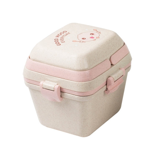 2 PCS Wheat Straw Portable Three-Layer Lunch Box Can Be Microwaved(Pink)