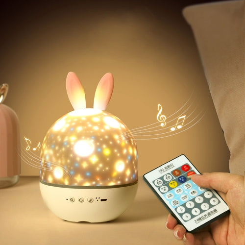 Romantic Starry Sky LED Night Light Bedroom Bedside Rotating Projector Atmosphere Light, Spec: Music Box RC(Bunny)