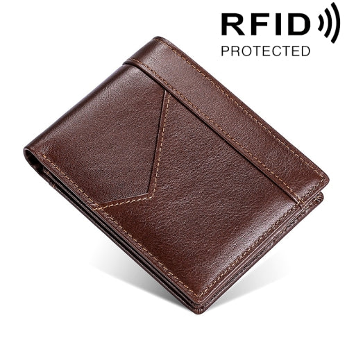 Stitching Leather Men Wallet RFID Anti-Theft Wallet(Coffee)
