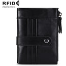 FX-199 Leather Retro Men Double Zipper Short Wallet Anti-RFID Casual Wallet Coin Purse(Black)