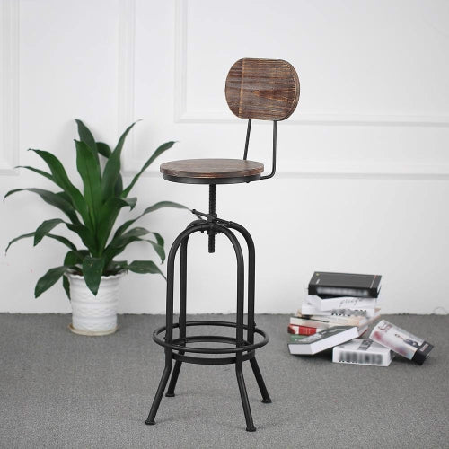 Industrial Style Bar Stool Height Adjustable Swivel Chair Pine Top and Back Bar Furniture