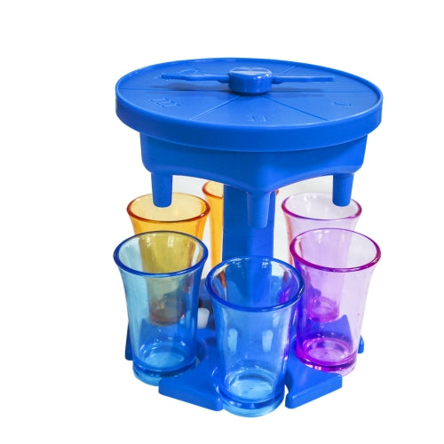 6 Cups Wine Dispenser Automatic Diversion Wine Pourer With Game Turntable, Style: Hexagon Blue with Color Cup