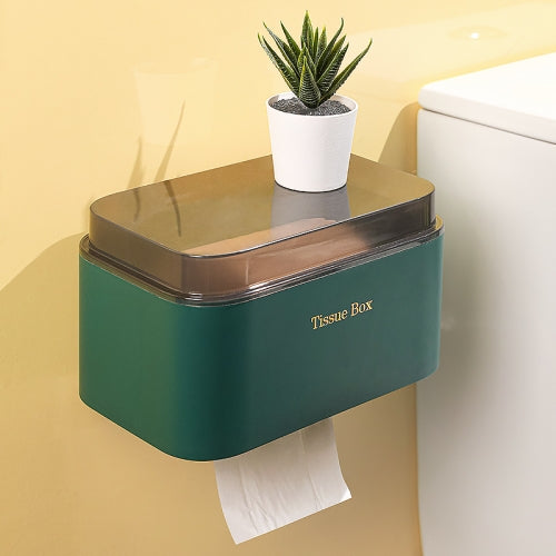 2 PCS Wall-Mounted Non-Perforated Tissue Box Bathroom Waterproof Storage Box(Green)