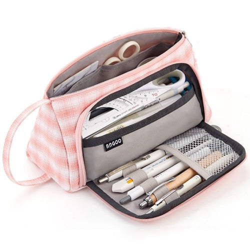Angoo Large Capacity Pencil Case Cute Canvas Stationery Bag, Color: Pink