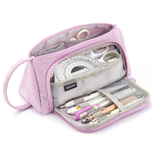 Angoo Large Capacity Pencil Case Cute Canvas Stationery Bag, Color: Taro Purple Corduroy