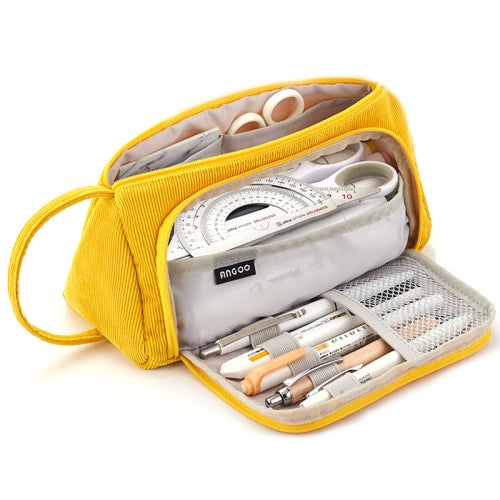 Angoo Large Capacity Pencil Case Cute Canvas Stationery Bag, Color: Lemon Yellow Corduroy