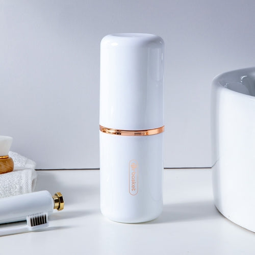 2 PCS Portable Travel Wash Cup Toothbrush Storage Box(White Gold)