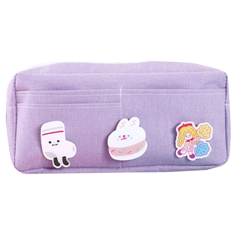 3 PCS Large-Capacity Cartoon Stationery Box Canvas Simple Hand Account Pen Bag Small Fresh Student Storage Bag(Goddess Purple)