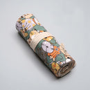 2 PCS 12 Holes Cotton Canvas Large Capacity Pen Curtain Big Face Cute Cat Cartoon Color Pencil Bag