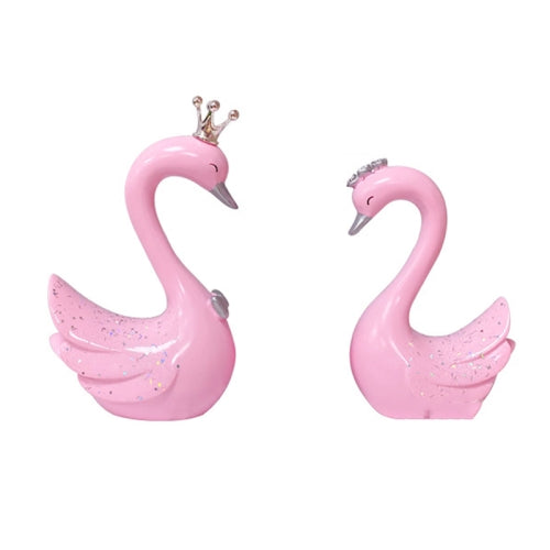 2 Pairs Swan Resin Car Decoration Birthday Cake Tanabata Valentine Day Decoration, Color Classification: Large Pink