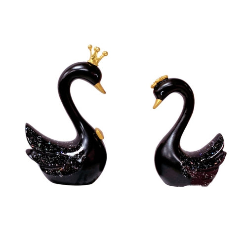 2 Pairs Swan Resin Car Decoration Birthday Cake Tanabata Valentine Day Decoration, Color Classification: Large Black Swan