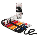 2 PCS 12 Holes Couple Cat Printed Canvas Pen Curtain Large Capacity Roller Pen Bag Sketch Color Pencil Bag