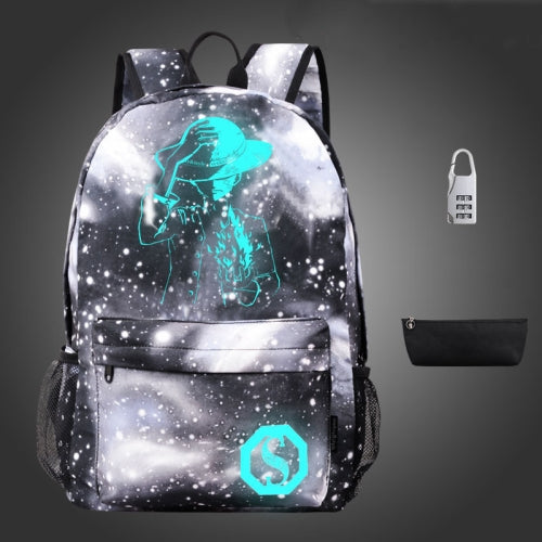Starry Sky Luminous Backpack Oxford Cloth Printed Backpack With Pen Case And Anti-Theft Lock, Specification:, Colour:Star Gray Grasp The Fire Pirate