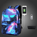 Starry Sky Luminous Backpack Oxford Cloth Printed Backpack With Pen Case And Anti-Theft Lock, Specification:, Colour:Star Blue Devil (USB)
