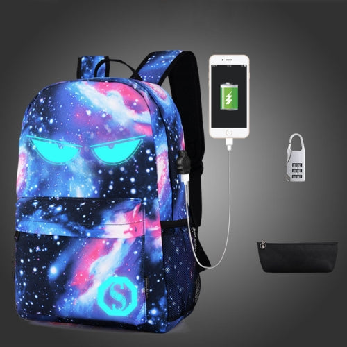 Starry Sky Luminous Backpack Oxford Cloth Printed Backpack With Pen Case And Anti-Theft Lock, Specification:, Colour:Star Blue Devil (USB)