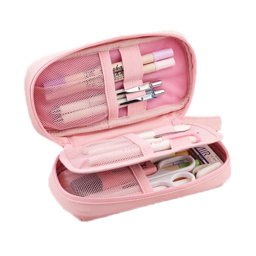 ANGOO Multifunctional Large-Capacity Pencil Case Student Portable Cosmetic Storage Bag(354 Pink)
