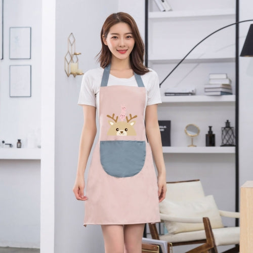 2 PCS Home Polyester Waterproof And Oil-Proof Apron Cartoon Cute Little Deer Apron, Colour: Pink