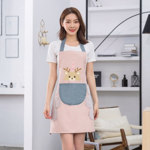 2 PCS Home Polyester Waterproof And Oil-Proof Apron Cartoon Cute Little Deer Apron, Colour: Hand Wipe (Pink)
